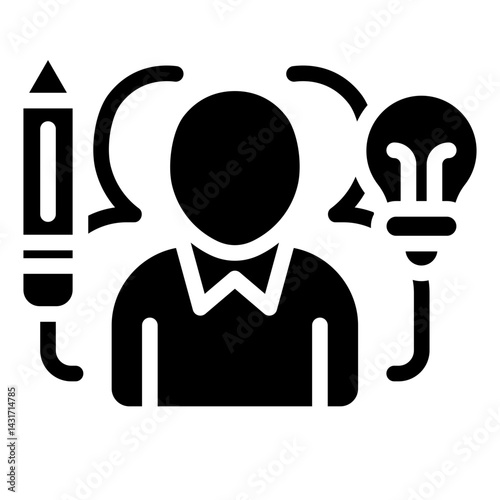 Solution and problem solving implementation, Process Idea Generation and Innovation glyph black icon