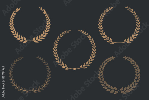 Set of  silhouette circular laurel foliate and wheat floral  wreaths  template design