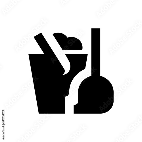 Illustration of a bucket filled with cleaning supplies including a mop and a cleaning cloth object art