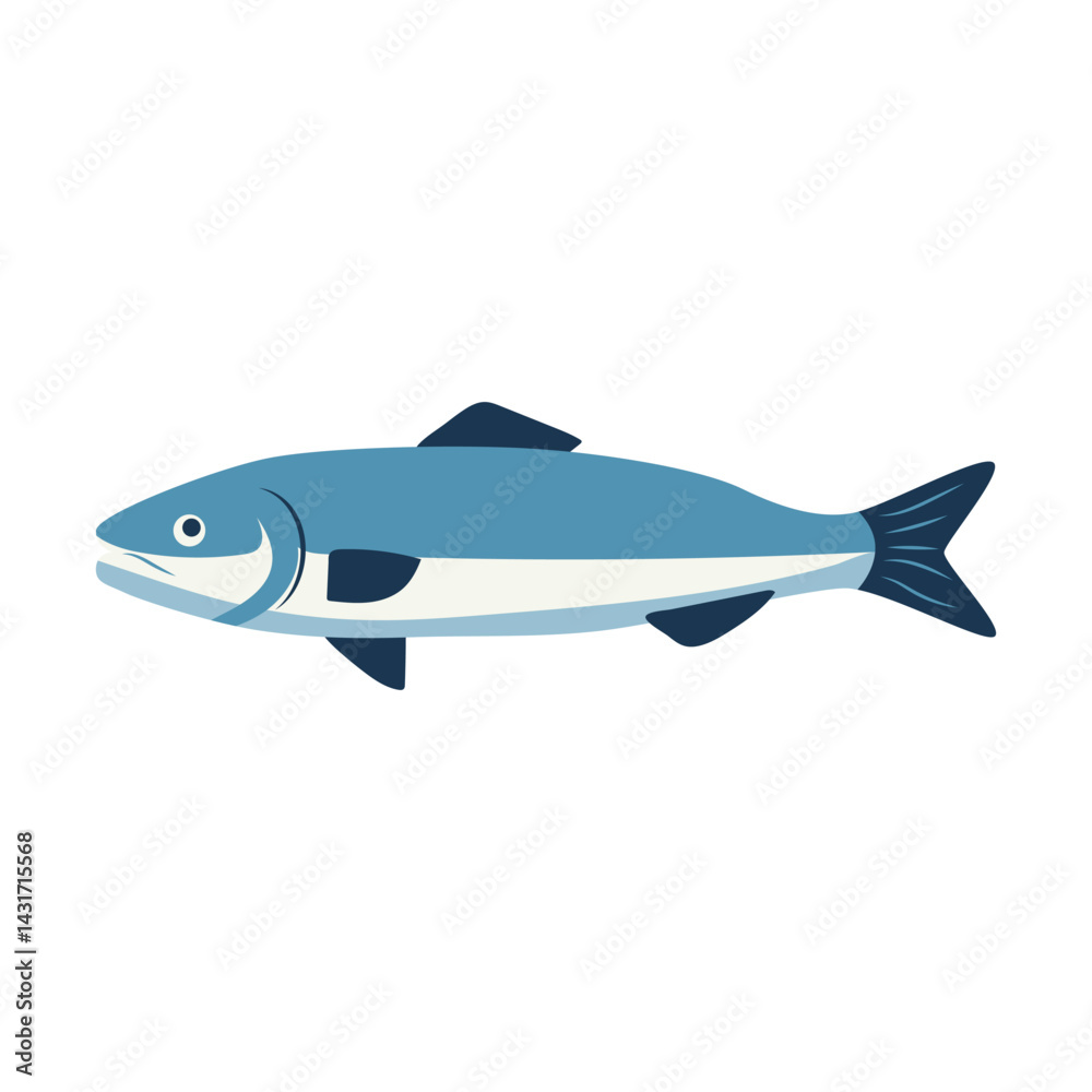 Fototapeta premium Salmon fish in flat design. Fresh seafood menu, healthy food products. Vector illustration isolated.