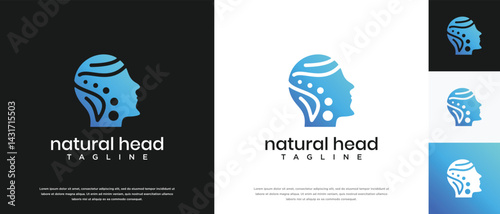 Nature leaf head logo design. Nature head logo template. Head logo symbol icon