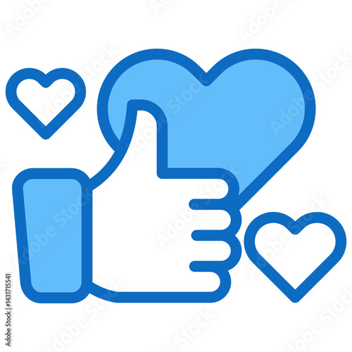 engagement, Thumbs Up with Hearts Symbol of Love and Approval blue fill icon