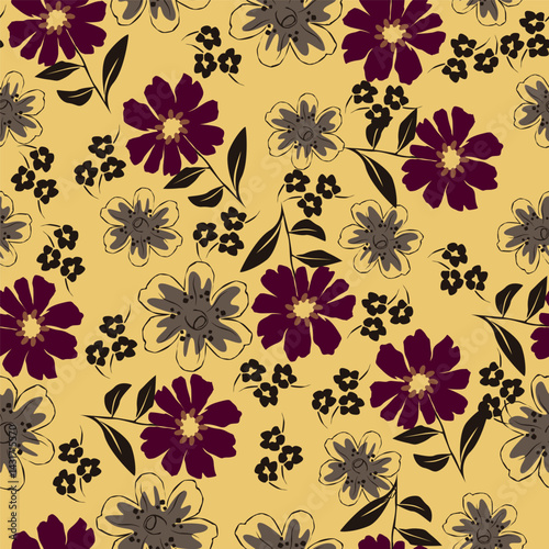 Wallpaper Mural Seamless floral pattern, liberty ditsy print with a delicate rustic motif. Cute botanical design: simple small bouquets, tiny hand drawn flowers, leaves on a light background Torontodigital.ca