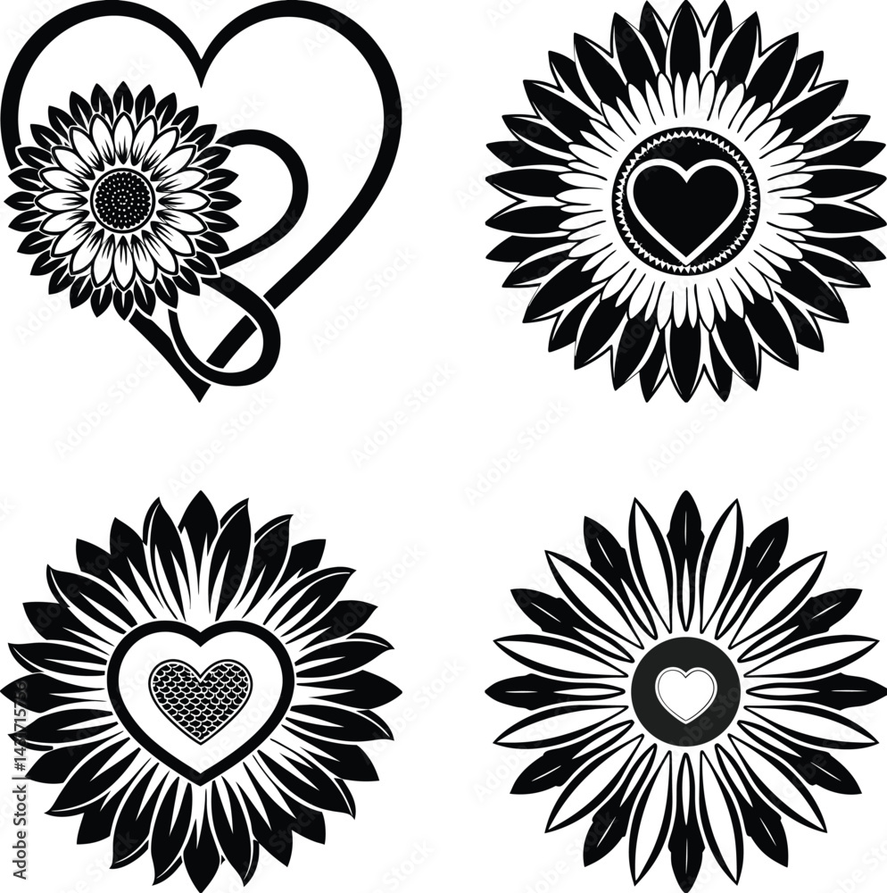 Fototapeta premium Sunflower Heart SVG Clipart