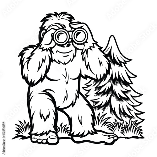 bigfoot with binoculars bird watching  nature nerd