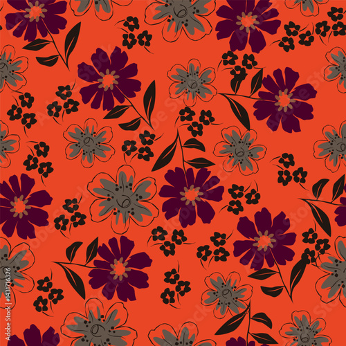 Wallpaper Mural Seamless floral pattern, liberty ditsy print with a delicate rustic motif. Cute botanical design: simple small bouquets, tiny hand drawn flowers, leaves on a light background Torontodigital.ca