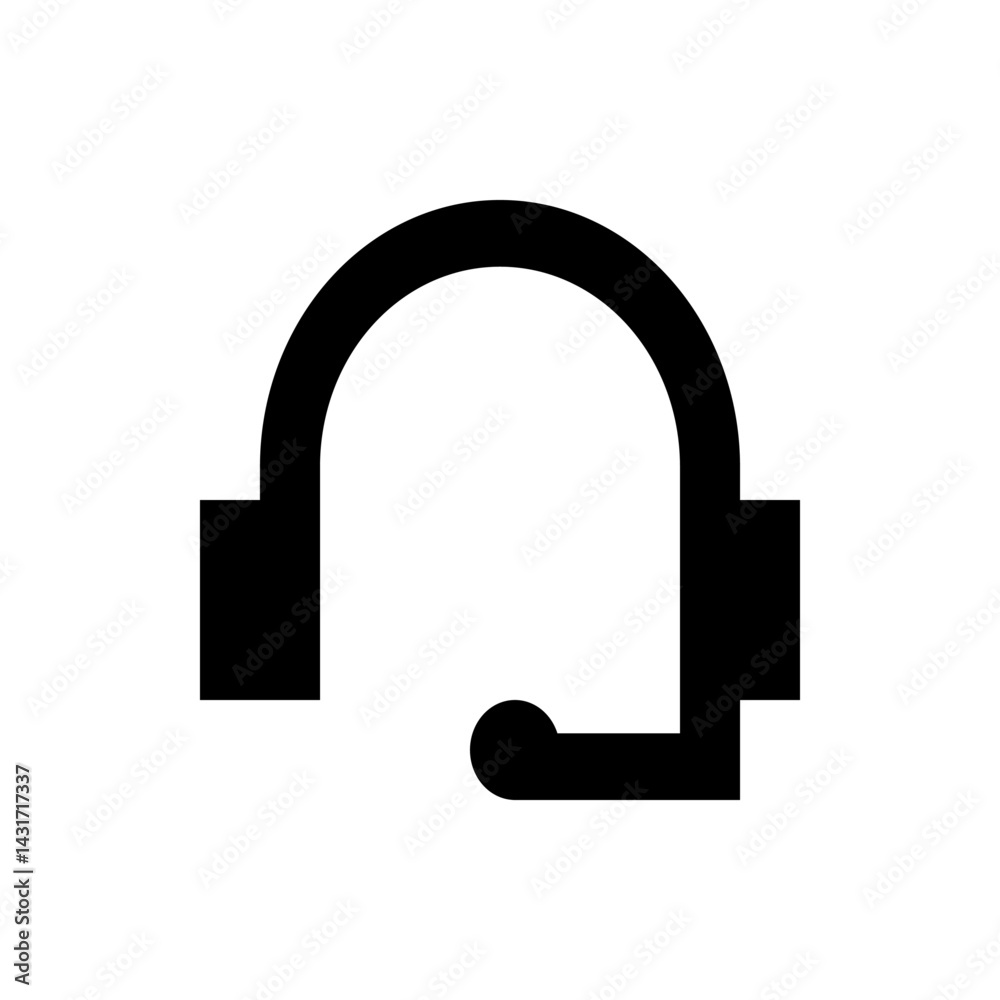 Illustration of a black headset with microphone on a white background in a simple and modern style Illustration of a black headset with microphone on a white background in a simple and modern style