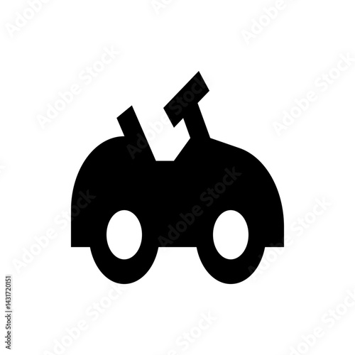Illustration of a black golf cart with two visible wheels and a steering wheel on a white background