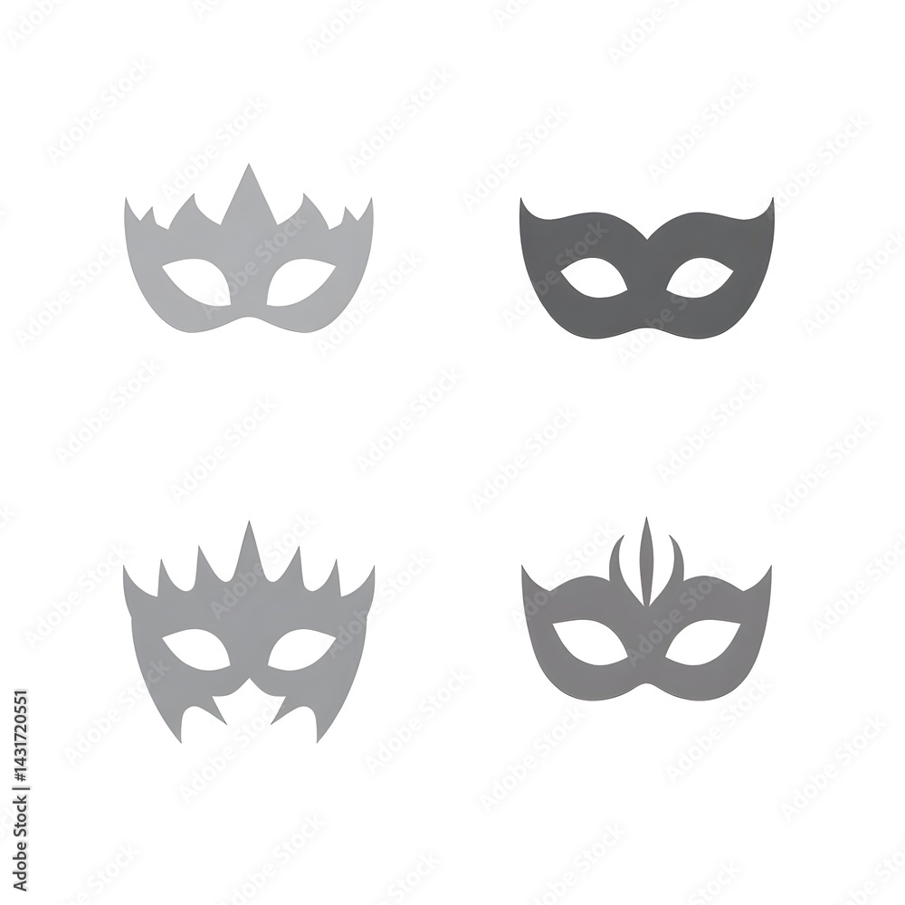 Obraz premium Set of Masquerade Mask Icon Fancy Disguise Festival Carval Mardi Gras Costume Theater Opera Entertainment Flat vector Illustration 