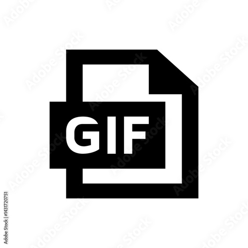 Black and white icon representing a gif file format with a folded corner on a white background image