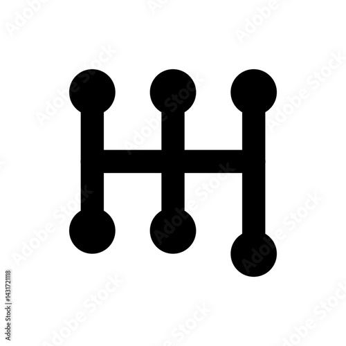 Illustration of a car gear shift pattern with three gears in black on a white background design style