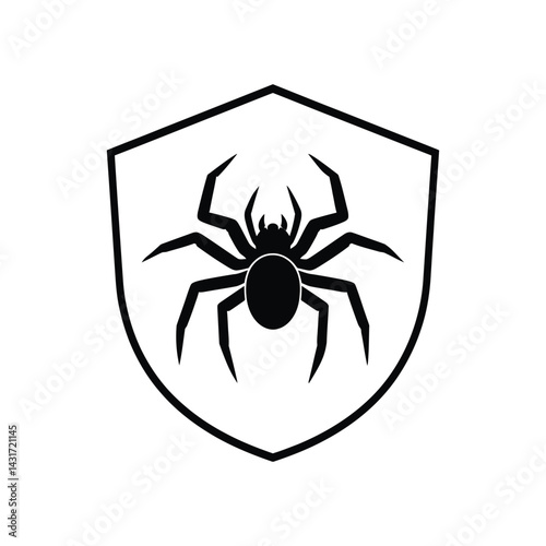 Spider on Shield Icon – Black Insect Symbol for Protection, Danger, or Antivirus Concept