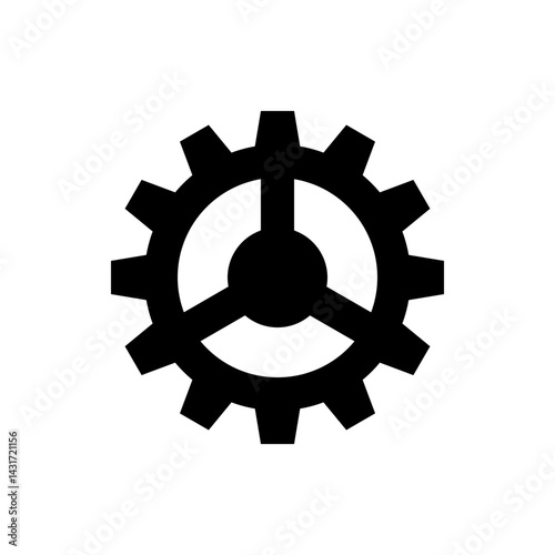 Illustration of a black gear with internal support structure on a white background in a simple design