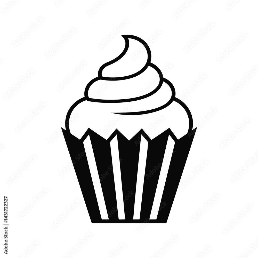 Cupcake Line Art Icon – Minimalist Black and White Dessert Illustration Cupcake Line Art Icon – Minimalist Black and White Dessert Illustration
