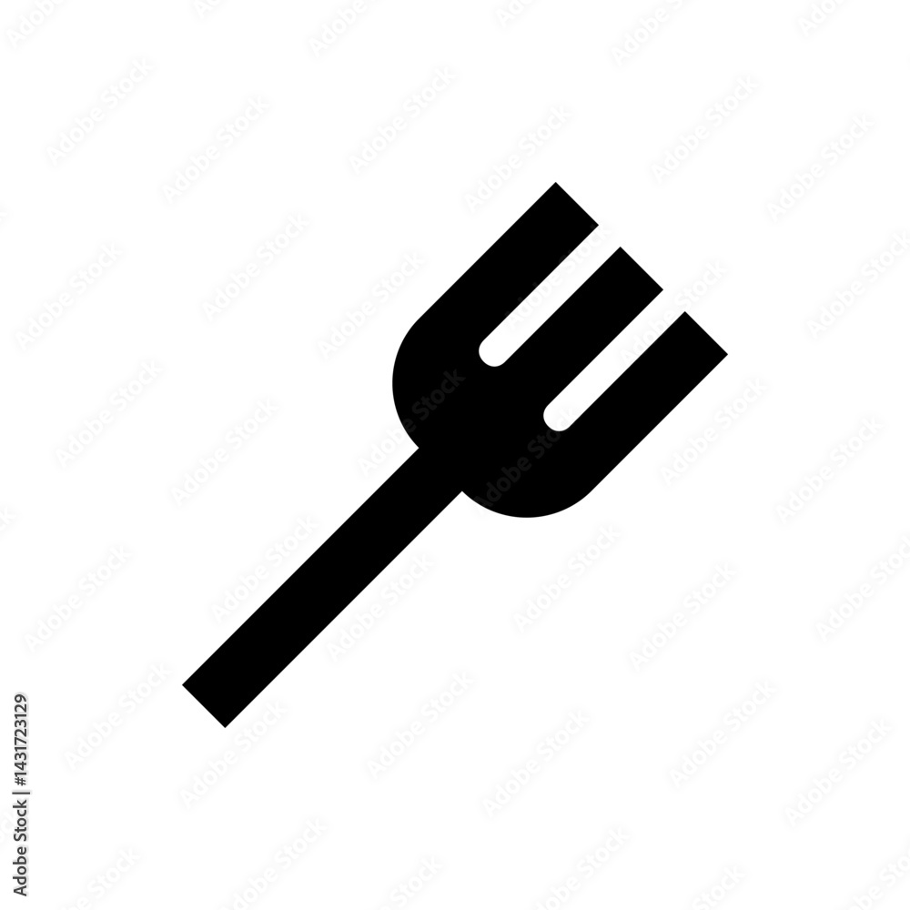 Illustration of a black fork with three tines and a rectangular handle on a white background design element Illustration of a black fork with three tines and a rectangular handle on a white background design element