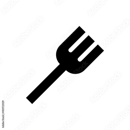 Illustration of a black fork with three tines and a rectangular handle on a white background design element