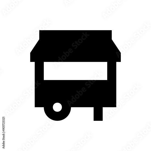 Illustration of a black food cart with one visible wheel and a rectangular window space on the side view