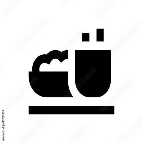 A black and white graphic of a teacup with a cloud like shape next to it sitting on a black line design