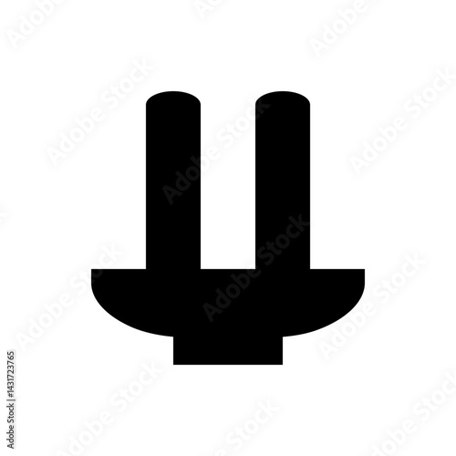 A minimalistic black and white illustration of a two pronged electrical plug with a rounded base design
