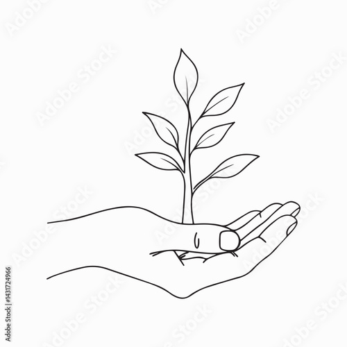 hand holding a growing tree, symbolizing nature care