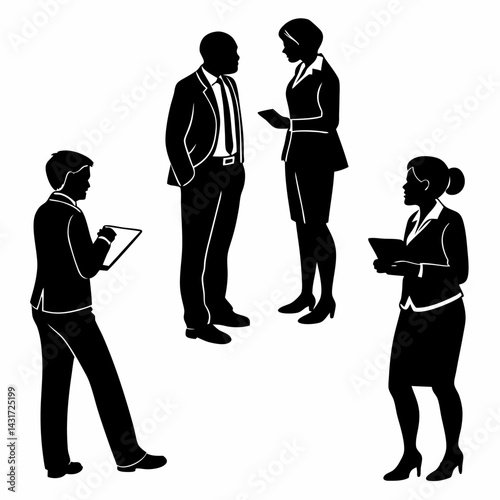 Business Meeting Silhouettes: Professional Vector Teamwork Illustration.