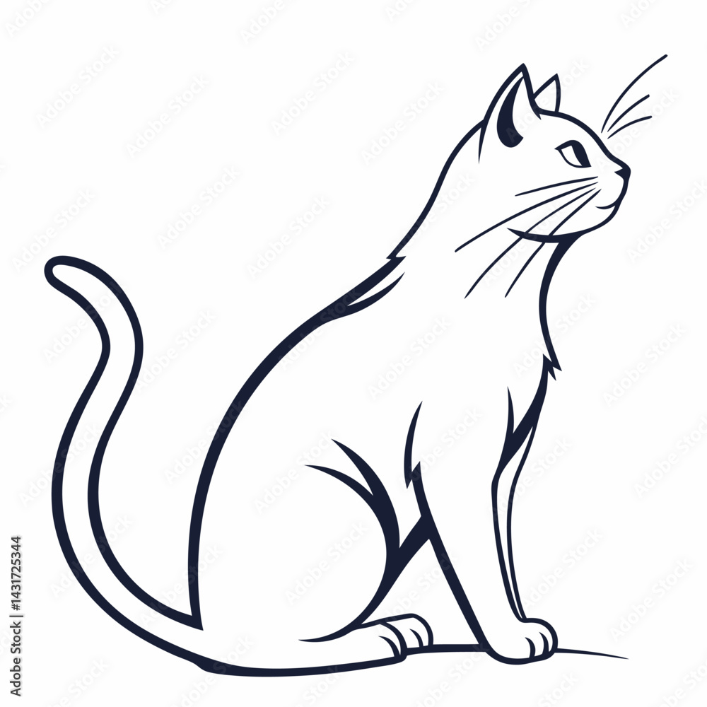 Obraz premium Elegant Sitting Cat Line Art - Minimalist Pet Illustration - Vector Graphic.