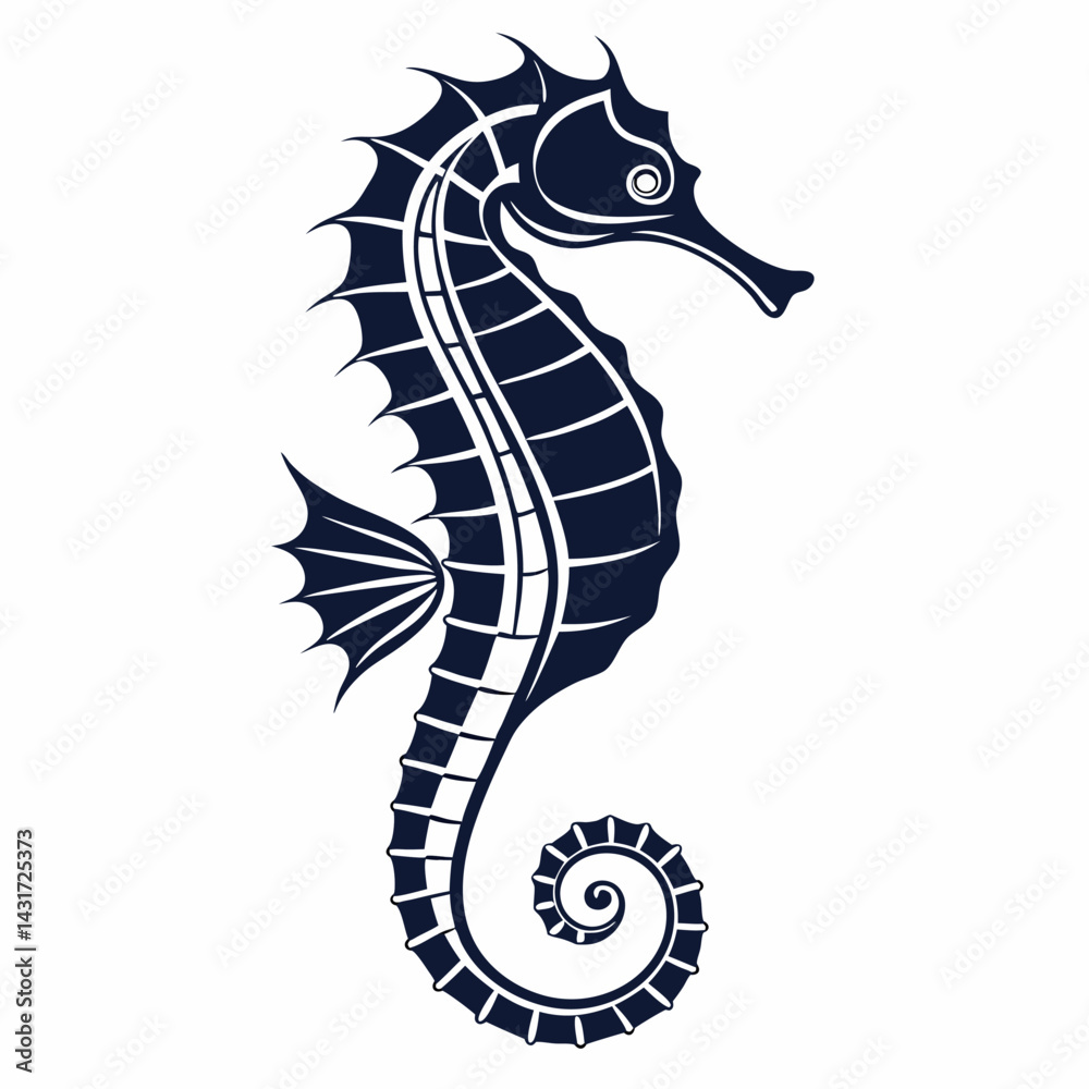 Fototapeta premium Stylized Navy Blue Seahorse Vector Illustration - Intricate Design.