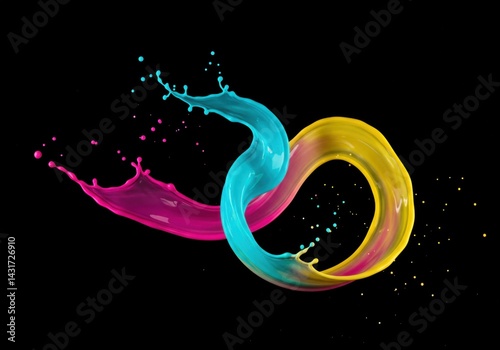 Colorful Paint Splash in Mid-Air on Black