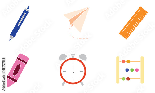 Flat and outline school icons. Vector