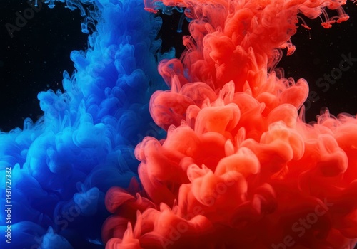 Blue and Red Ink Clouds Underwater