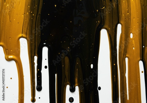 Dripping Black and Gold Paint on White