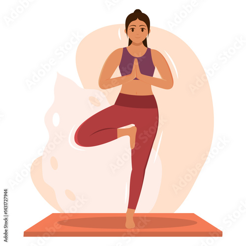 Tree pose meditation girl. Vector
