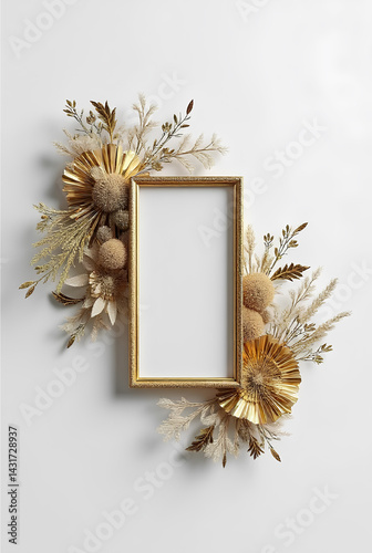 Photo and Artwork Frame. White and Gold. Mockup