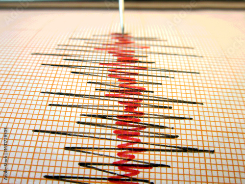 Low and High Earthquake Waves on Richter scale vibrating on white paper background, sound wave diagram concept 

