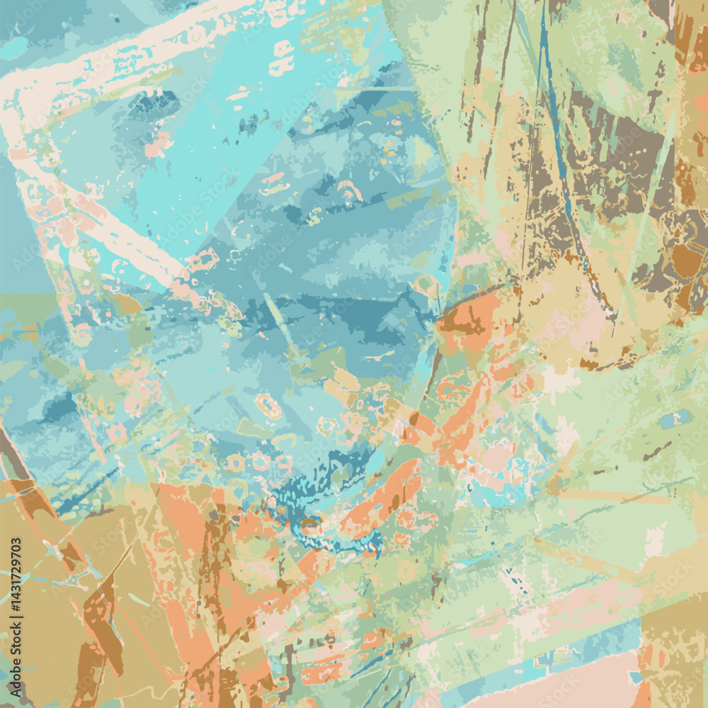 Vecteur Illustration numérique abstraite, motif réseau, carrés et lignes, oeuvre d'art moderne, couleurs bleu et vert