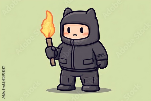 Obraz na płótnie A cute cartoon character dressed in black with cat ears, holding a torch w salonie