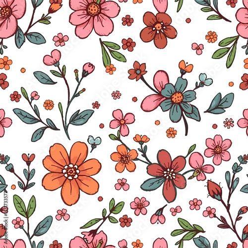 Seamless Hand-Drawn Floral Vector Pattern
