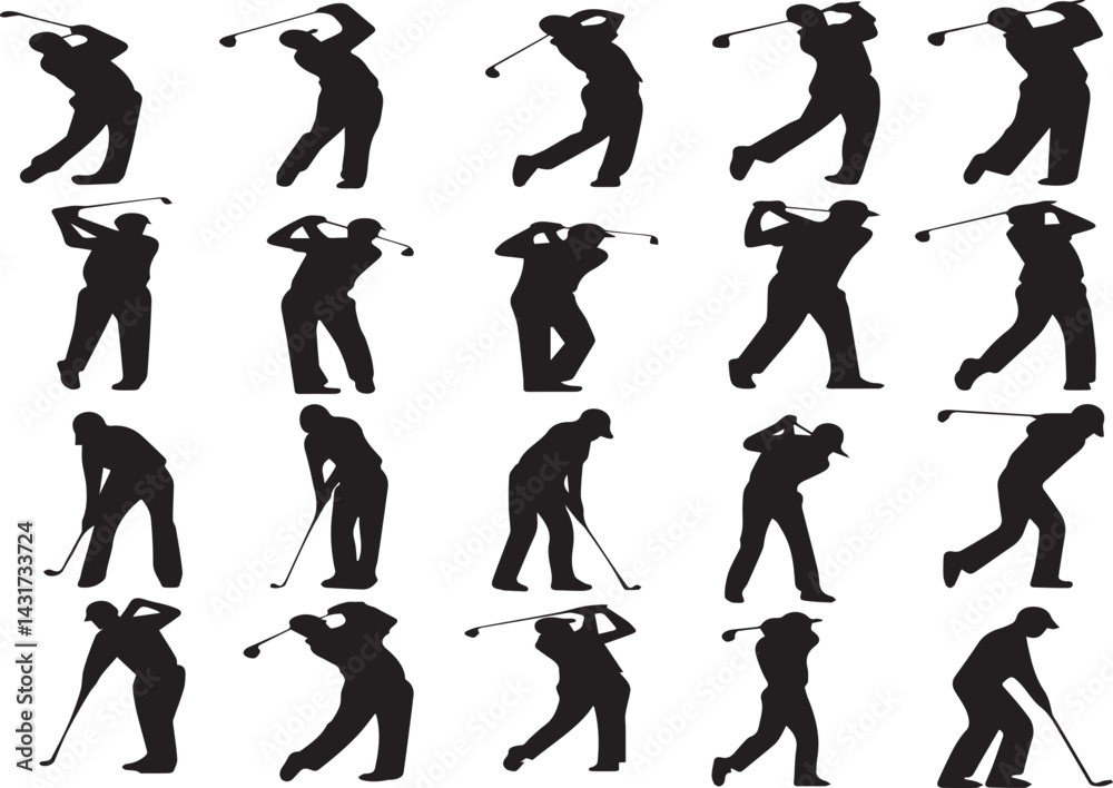 Obraz premium Golf Player black silhouette vector icon collection set on white background