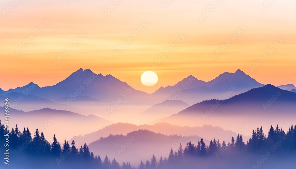 A panoramic view of a mountain range silhouetted against a vibrant sunrise