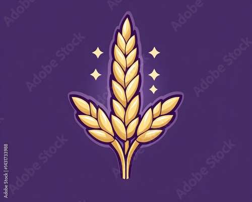 Obraz na płótnie A stylized golden wheat stalk with three sprigs and four small shining stars on a purple background w salonie