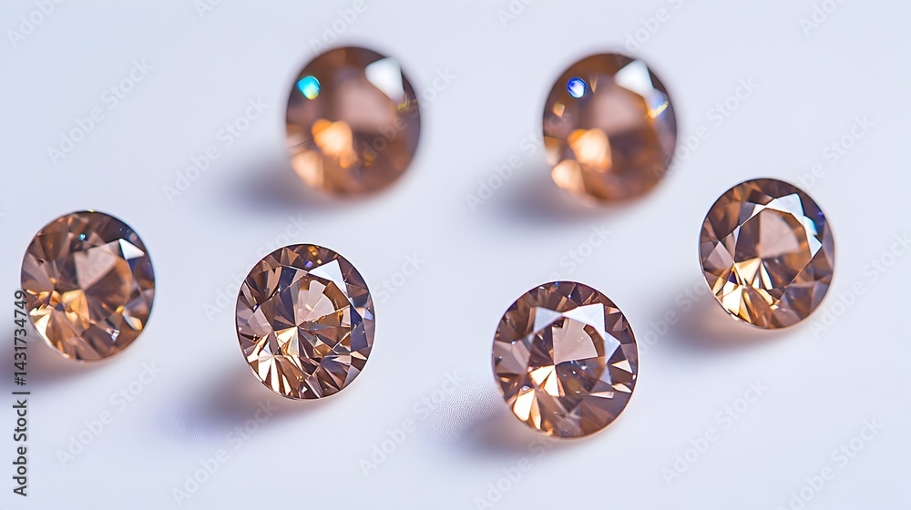 Five sparkling brown gemstones on a white background
