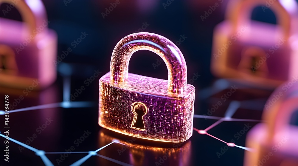 Glowing padlock on a network