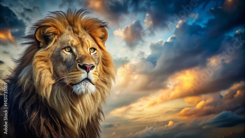 Majestic Lion Portrait: Powerful King of the Jungle Stock Photo