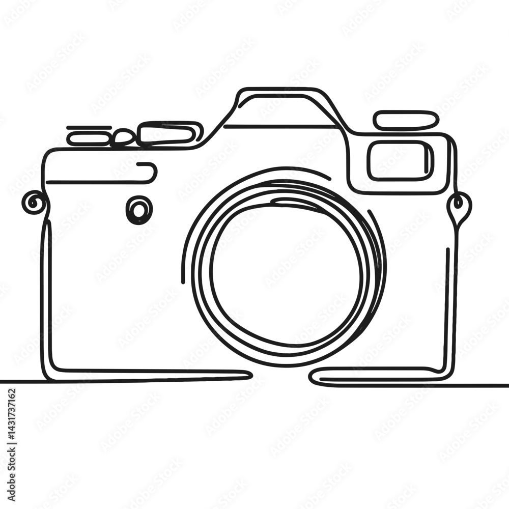 Minimalist line art camera illustration on white background Minimalist line art camera illustration on white background