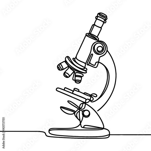 Illustration of a microscope in continuous line art style  