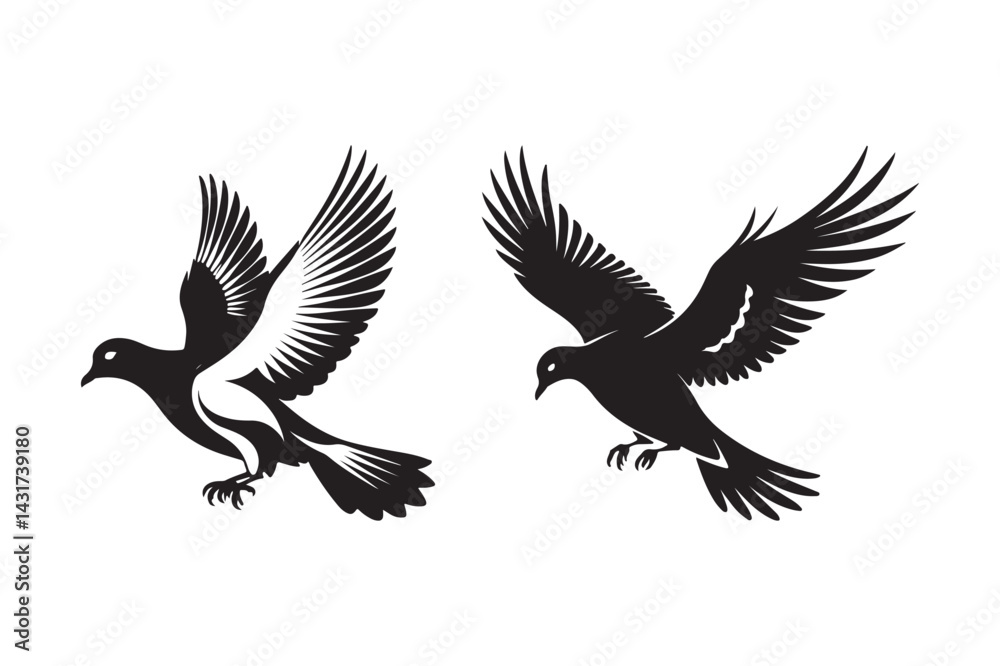 Fototapeta premium Flying Bird Silhouette Vector Set Elegant Winged Bird Designs