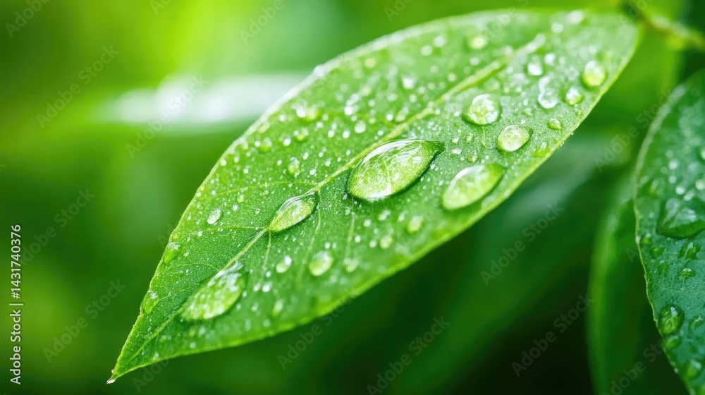Green leaf with water droplets close up macro shot nature freshness Green leaf with water droplets close up macro shot nature freshness