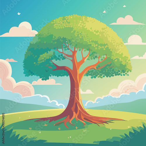 An intricate pixel art illustration showcasing a beautiful tree with its roots deeply embedded in the ground, emphasizing natures connection to the earth