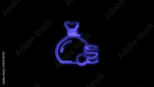  glowing neon rich icon isolated, black background, HD motion graphic animation photo