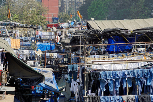laundry at the dhobi ghat slum in mumbai photo